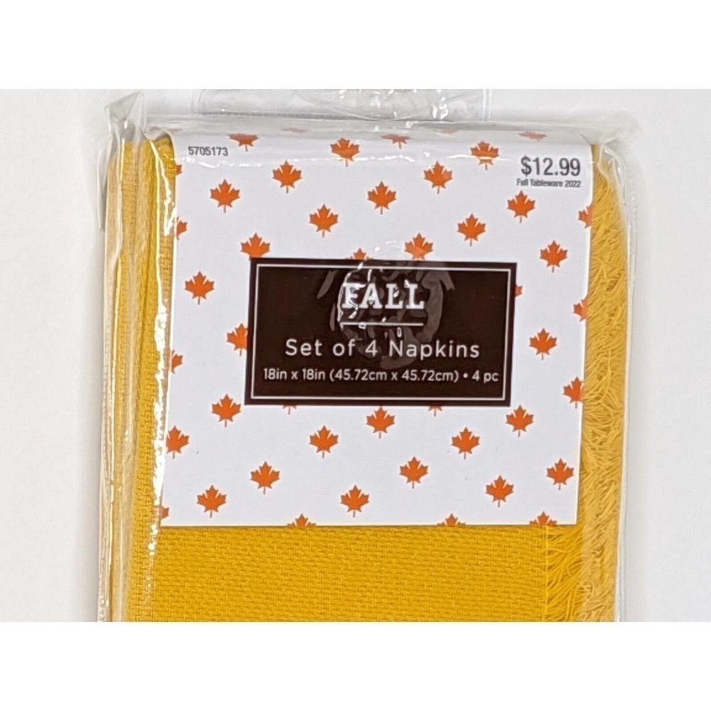 Cloth Napkins Fall Gold Color Fringe Edge Set of 4 18" square NEW Notes - Picture 2 of 2